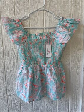 Vineyard Vines Cay Floral Island Smocked Woven Top sz XS